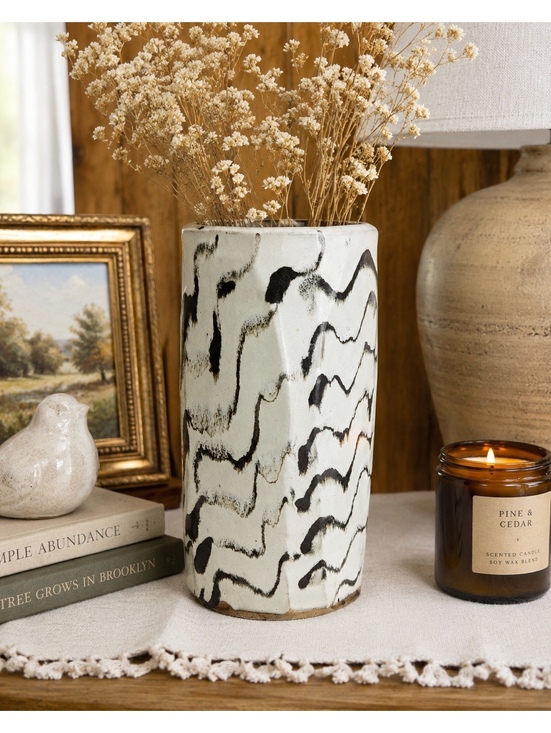 Other - Vintage Studio Pottery Vase Black White Abstract Ceramic 10 Inch